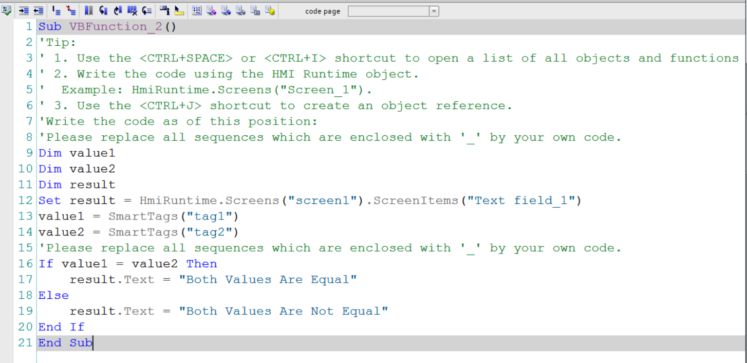 wincc vbscript example of if then else conditional statment